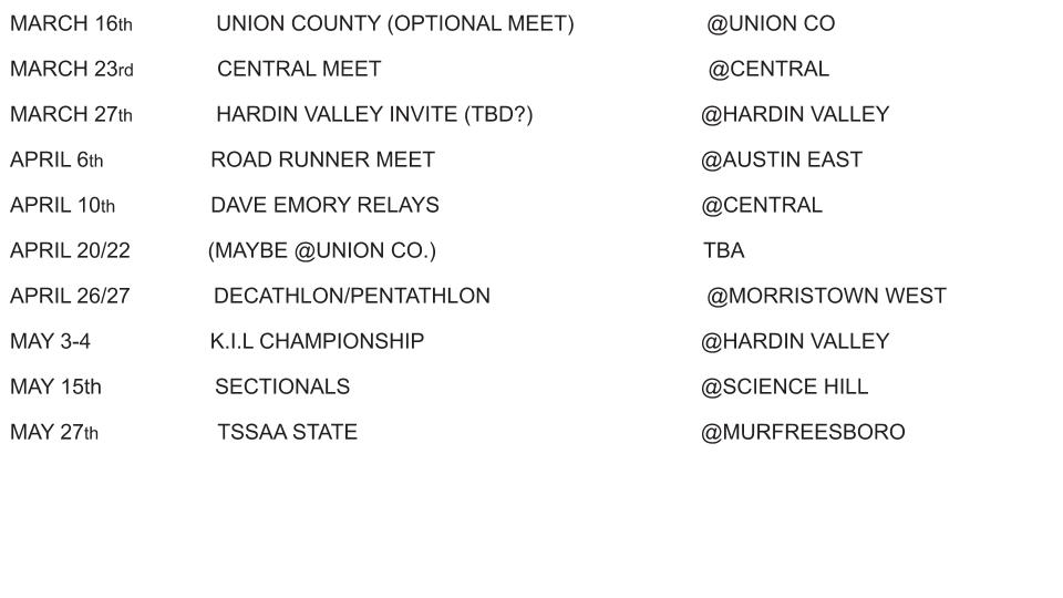 2020-2021 Track and Field Meets Schedule