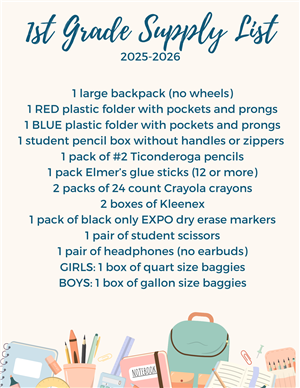 First Grade Supply List