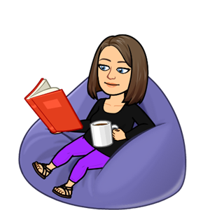 Cartoon picture of Mrs. Rysewyk reading and drinking coffee