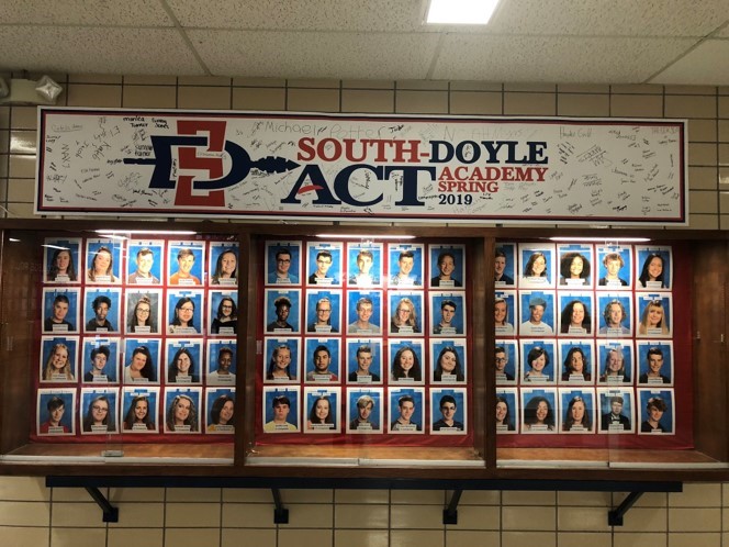 South-Doyle High School highlights students who raise their ACT scores with a trophy case in the main hallway. 
