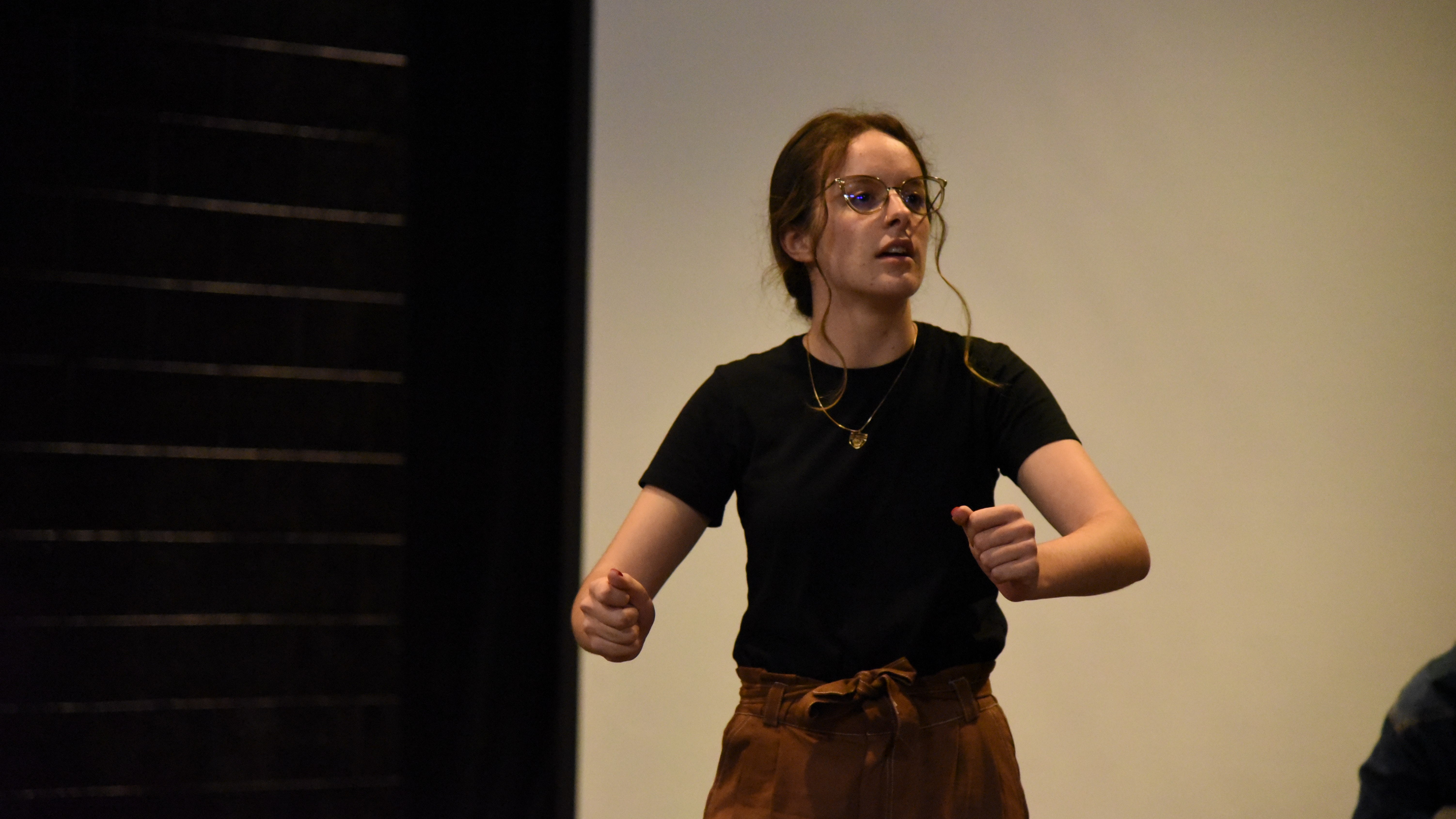 Bella Griffis, a student at Farragut High School, performs during an audition for the Improv Club on Aug. 14, 2019. 