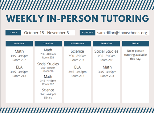 In Person Tutoring Schedule