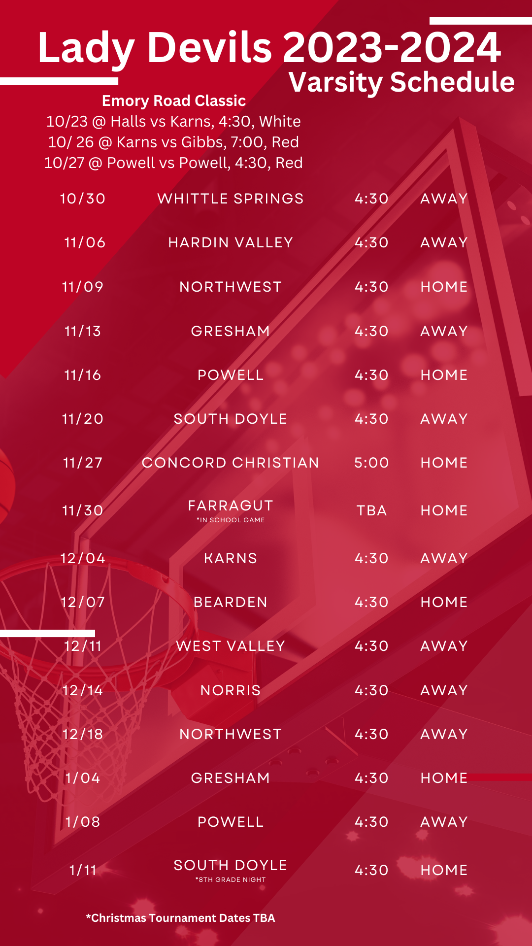 Varsity Schedule