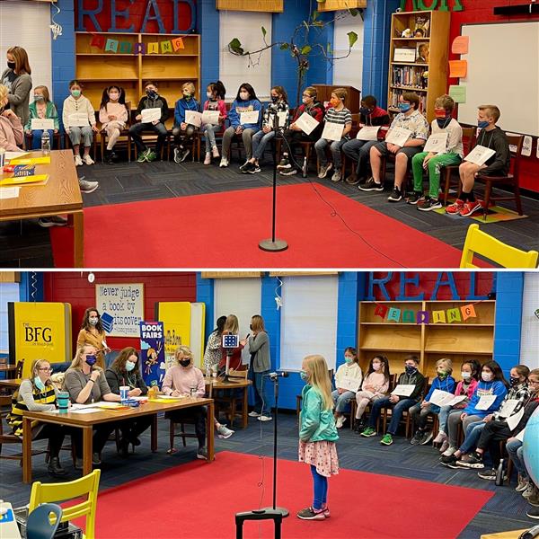 students stand at microphone 